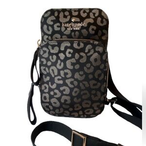 Kate Spade Black and Gold Leopard Print Crossbody Bag
